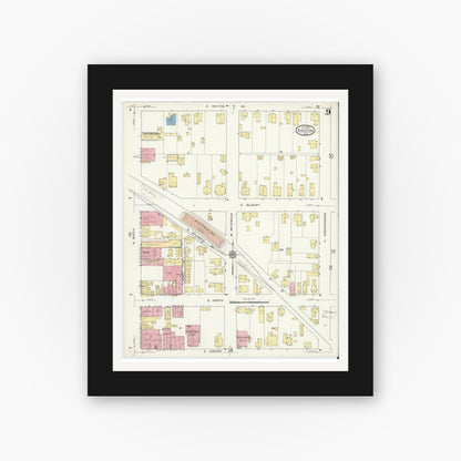 Old map wall art mockup — black gallery frame with white mat — Sanborn Fire Insurance Map from Kinston, Lenoir County, North Carolina (1914), Sheet #0009
