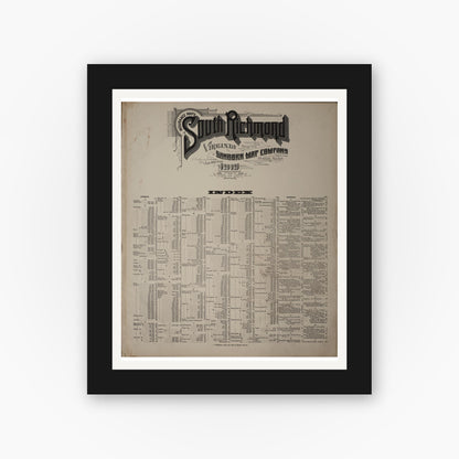 Old map wall art mockup — black gallery frame with white mat — Sanborn Fire Insurance Map from Richmond, Independent Cities, Virginia (1919), Sheet #0001