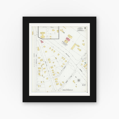 Old map wall art mockup — black gallery frame with white mat — Sanborn Fire Insurance Map from Milton, Norfolk County, Massachusetts (1901), Sheet #0002