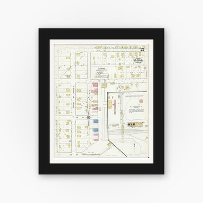 Old map wall art mockup — black gallery frame with white mat — Sanborn Fire Insurance Map from Canton, Fulton County, Illinois (1917), Sheet #0027