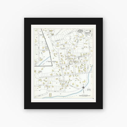 Old map wall art mockup — black gallery frame with white mat — Sanborn Fire Insurance Map from Hyannis, Barnstable County, Massachusetts (1919), Sheet #0008