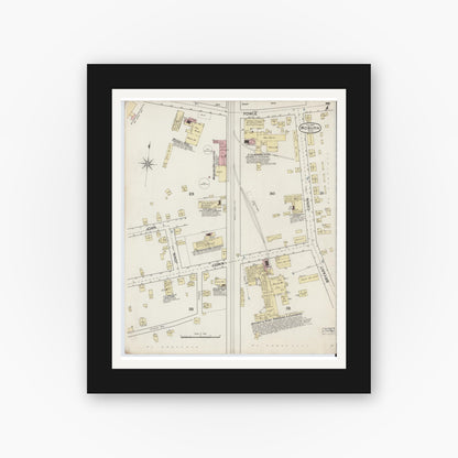 Old map wall art mockup — black gallery frame with white mat — Sanborn Fire Insurance Map from Woburn, Middlesex County, Massachusetts (1888), Sheet #0007