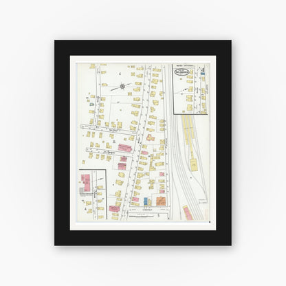 Old map wall art mockup — black gallery frame with white mat — Sanborn Fire Insurance Map from Salamanca, Cattaraugus County, New York (1918), Sheet #0004