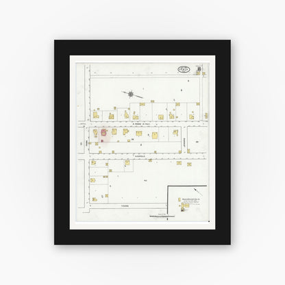 Old map wall art mockup — black gallery frame with white mat — Sanborn Fire Insurance Map from Italy, Ellis County, Texas (1921), Sheet #0008