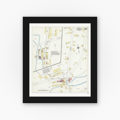 Old map wall art mockup — black gallery frame with white mat — Sanborn Fire Insurance Map from Gardner, Worcester County, Massachusetts (1909), Sheet #0030