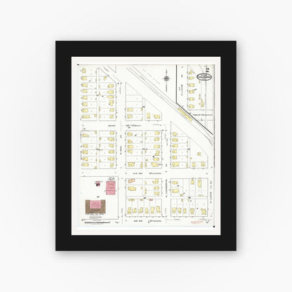 Old map wall art mockup — black gallery frame with white mat — Sanborn Fire Insurance Map from Eagle Grove, Wright County, Iowa (1921), Sheet #0002