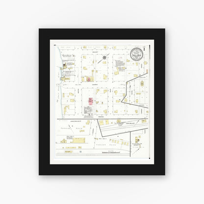Old map wall art mockup — black gallery frame with white mat — Sanborn Fire Insurance Map from Shell Rock, Butler County, Iowa (1910), Sheet #0001
