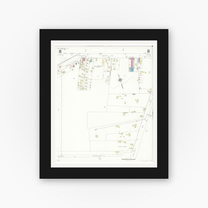 Old map wall art mockup — black gallery frame with white mat — Sanborn Fire Insurance Map from Easthampton, Suffolk County, New York (1936), Sheet #0008