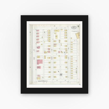 Old map wall art mockup — black gallery frame with white mat — Sanborn Fire Insurance Map from Ford City, Armstrong County, Pennsylvania (1899), Sheet #0002