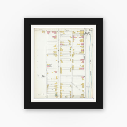 Old map wall art mockup — black gallery frame with white mat — Sanborn Fire Insurance Map from Marietta, Lancaster County, Pennsylvania (1899), Sheet #0003