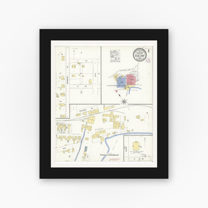 Old map wall art mockup — black gallery frame with white mat — Sanborn Fire Insurance Map from Blue Lake, Humboldt County, California (1908), Sheet #0001