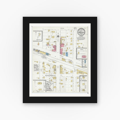 Old map wall art mockup — black gallery frame with white mat — Sanborn Fire Insurance Map from Lakeville, Dakota County, Minnesota (1919), Sheet #0001