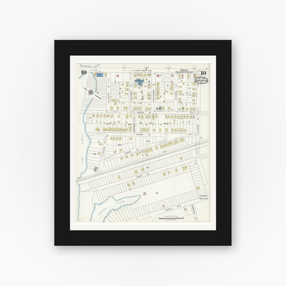 Old map wall art mockup — black gallery frame with white mat — Sanborn Fire Insurance Map from Audubon, Camden County, New Jersey (1924), Sheet #0010