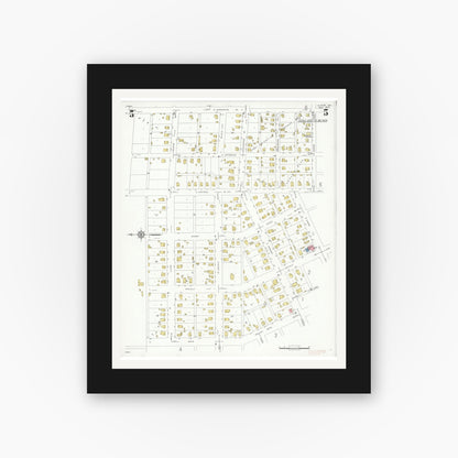 Old map wall art mockup — black gallery frame with white mat — Sanborn Fire Insurance Map from Slater, Saline County, Missouri (1933), Sheet #0005