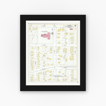 Old map wall art mockup — black gallery frame with white mat — Sanborn Fire Insurance Map from Canton, Fulton County, Illinois (1909), Sheet #0004