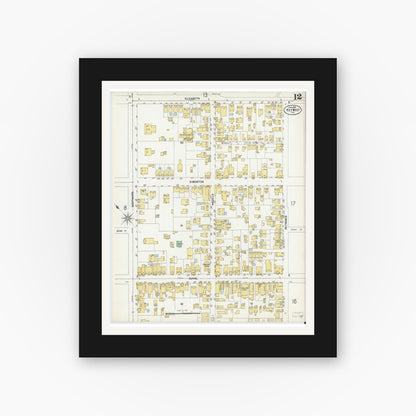Old map wall art mockup — black gallery frame with white mat — Sanborn Fire Insurance Map from Key West, Monroe County, Florida (1899), Sheet #0012