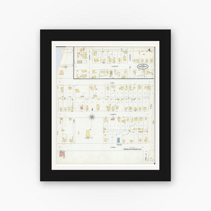 Old map wall art mockup — black gallery frame with white mat — Sanborn Fire Insurance Map from Carbondale, Jackson County, Illinois (1906), Sheet #0004
