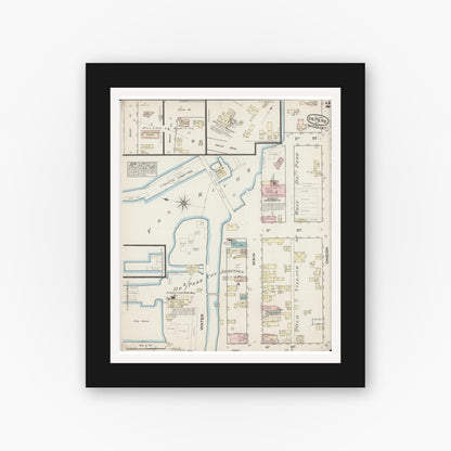 Old map wall art mockup — black gallery frame with white mat — Sanborn Fire Insurance Map from De Pere, Brown County, Wisconsin (1884), Sheet #0002