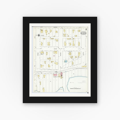 Old map wall art mockup — black gallery frame with white mat — Sanborn Fire Insurance Map from Whitehall, Muskegon County, Michigan (1910), Sheet #0004