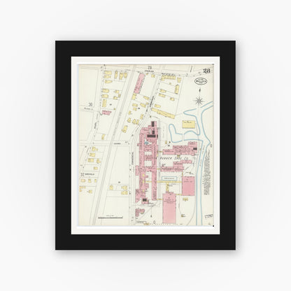 Old map wall art mockup — black gallery frame with white mat — Sanborn Fire Insurance Map from Malden, Middlesex County, Massachusetts (1897), Sheet #0028