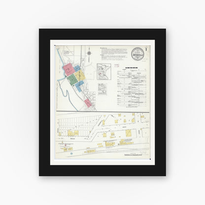 Old map wall art mockup — black gallery frame with white mat — Sanborn Fire Insurance Map from Ortonville, Big Stone County, Minnesota (1915), Sheet #0001