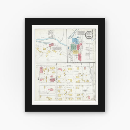 Old map wall art mockup — black gallery frame with white mat — Sanborn Fire Insurance Map from Edinburg, Johnson And Bartholomew Counties, Indiana (1899) - Complete Map Set