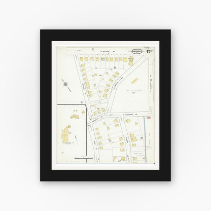Old map wall art mockup — black gallery frame with white mat — Sanborn Fire Insurance Map from Englewood, Bergen County, New Jersey (1915), Sheet #0017