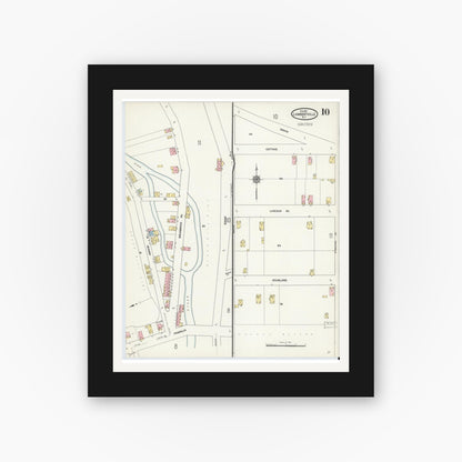 Old map wall art mockup — black gallery frame with white mat — Sanborn Fire Insurance Map from Lambertville, Hunterdon County, New Jersey (1912), Sheet #0010