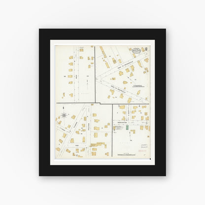 Old map wall art mockup — black gallery frame with white mat — Sanborn Fire Insurance Map from Wayland, Steuben County, New York (1908), Sheet #0002