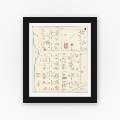 Old map wall art mockup — black gallery frame with white mat — Sanborn Fire Insurance Map from La Rue, Marion County, Ohio (1911), Sheet #0003