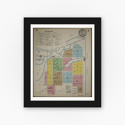 Old map wall art mockup — black gallery frame with white mat — Sanborn Fire Insurance Map from New Jersey Coast, New Jersey Coast, New Jersey (1890), Sheet #0009
