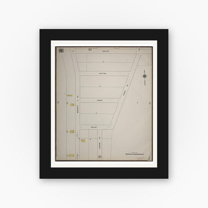 Old map wall art mockup — black gallery frame with white mat — Sanborn Fire Insurance Map from Worcester, Worcester County, Massachusetts (1910), Sheet #0181