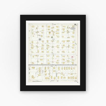 Old map wall art mockup — black gallery frame with white mat — Sanborn Fire Insurance Map from La Porte, La Porte County, Indiana (1907), Sheet #0016