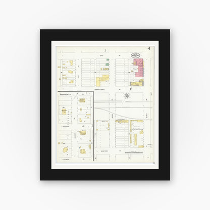Old map wall art mockup — black gallery frame with white mat — Sanborn Fire Insurance Map from Hereford, Deaf Smith County, Texas (1908), Sheet #0004