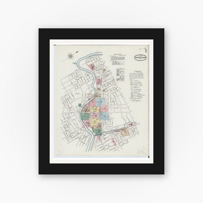 Old map wall art mockup — black gallery frame with white mat — Sanborn Fire Insurance Map from Youngstown, Mahoning County, Ohio (1889) - Complete Map Set