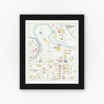 Old map wall art mockup — black gallery frame with white mat — Sanborn Fire Insurance Map from Sainte Genevieve, Saint Genevieve County, Missouri (1901), Sheet #0002