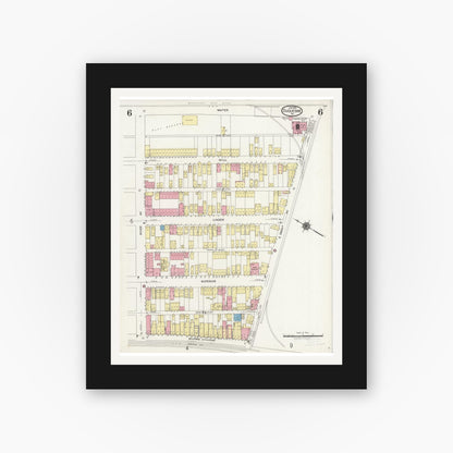 Old map wall art mockup — black gallery frame with white mat — Sanborn Fire Insurance Map from Duquesne, Allegheny County, Pennsylvania (1925), Sheet #0006