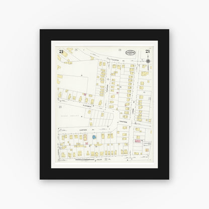Old map wall art mockup — black gallery frame with white mat — Sanborn Fire Insurance Map from Ossining, Westchester County, New York (1924), Sheet #0021