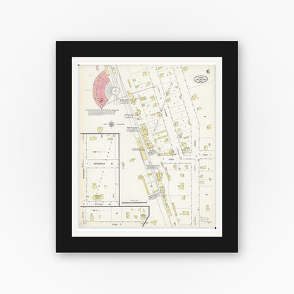 Old map wall art mockup — black gallery frame with white mat — Sanborn Fire Insurance Map from Jackson, Jackson County, Minnesota (1913), Sheet #0006