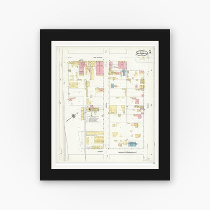 Old map wall art mockup — black gallery frame with white mat — Sanborn Fire Insurance Map from New Braunfels, Comal County, Texas (1912), Sheet #0005