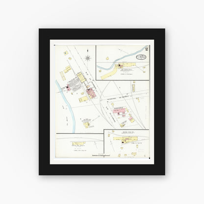 Old map wall art mockup — black gallery frame with white mat — Sanborn Fire Insurance Map from Fort Dodge, Webster County, Iowa (1896), Sheet #0002