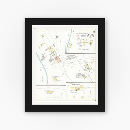 Old map wall art mockup — black gallery frame with white mat — Sanborn Fire Insurance Map from Fort Dodge, Webster County, Iowa (1892), Sheet #0002