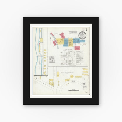 Old map wall art mockup — black gallery frame with white mat — Sanborn Fire Insurance Map from Fonda, Montgomery County, New York (1906) - Complete Map Set