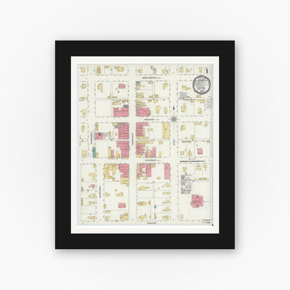 Old map wall art mockup — black gallery frame with white mat — Sanborn Fire Insurance Map from Linton, Greene County, Indiana (1900) - Complete Map Set