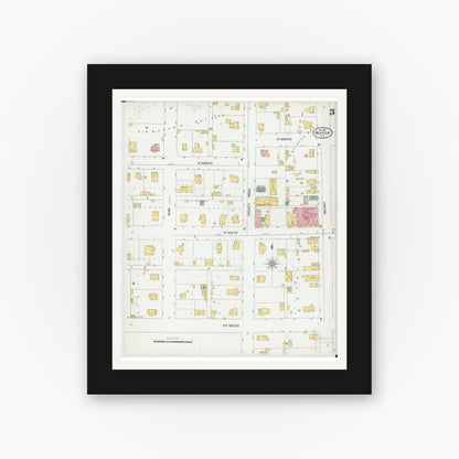Old map wall art mockup — black gallery frame with white mat — Sanborn Fire Insurance Map from Maroa, Macon County, Illinois (1901), Sheet #0003