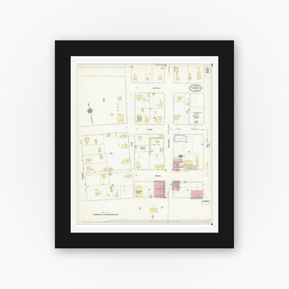 Old map wall art mockup — black gallery frame with white mat — Sanborn Fire Insurance Map from Forney, Kaufman County, Texas (1912), Sheet #0002