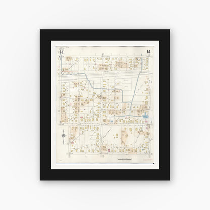 Old map wall art mockup — black gallery frame with white mat — Sanborn Fire Insurance Map from Marion, Williamson County, Illinois (1946), Sheet #0014