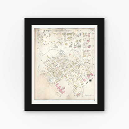 Old map wall art mockup — black gallery frame with white mat — Sanborn Fire Insurance Map from Kilgore, Gregg County, Texas (1950), Sheet #0003