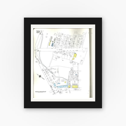 Old map wall art mockup — black gallery frame with white mat — Sanborn Fire Insurance Map from Honolulu, Oahu County, Hawaii (1955), Sheet #0137