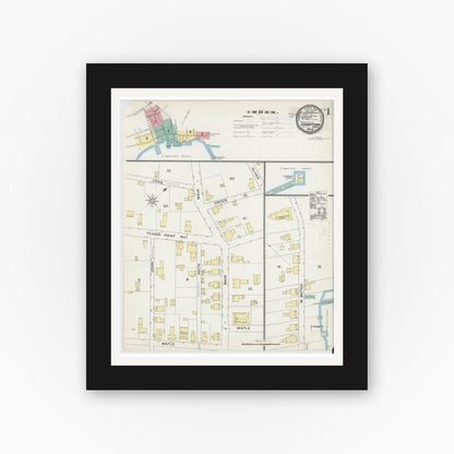 Old map wall art mockup — black gallery frame with white mat — Sanborn Fire Insurance Map from Edgartown, Dukes County, Massachusetts (1892) - Complete Map Set